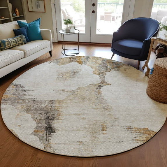 Addison Rugs Chantille Indoor/Outdoor Transitional Modern Beige Washable Round Rug, 8' x 8'