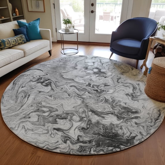 Addison Rugs Chantille Indoor/Outdoor Transitional Abstract Gray Washable Round Rug, 8' x 8'