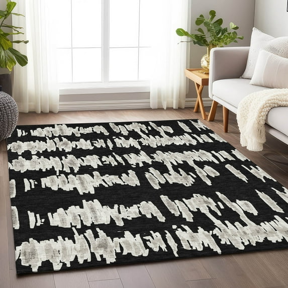 Addison Rugs Chantille Indoor/Outdoor Transitional Stripes Black Washable Rectangle Rug, 8' x 10'