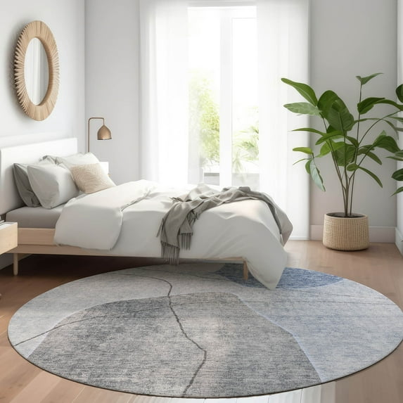 Addison Rugs Chantille Indoor/Outdoor Transitional Abstract Blue Washable Round Rug, 8' x 8'