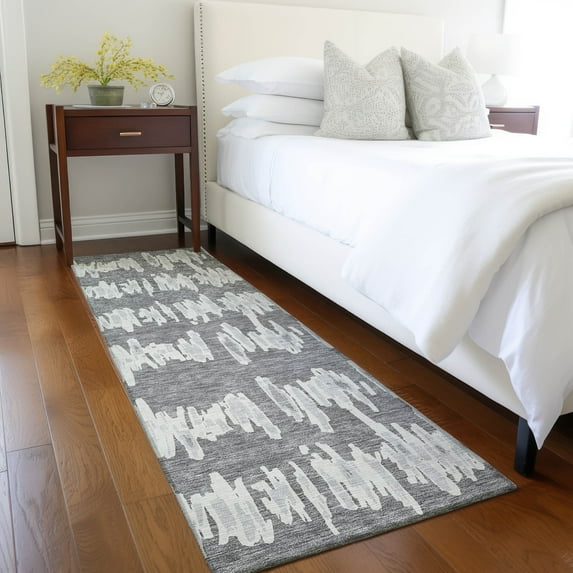 Addison Rugs Chantille Indoor/Outdoor Transitional Stripes Gray Washable Runner Rug, 2'3" x 7'6"
