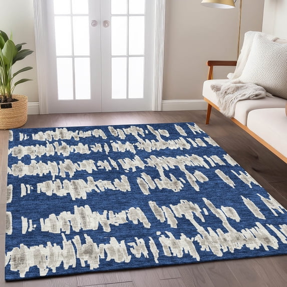 Addison Rugs Chantille Indoor/Outdoor Transitional Stripes Navy Washable Rectangle Rug, 3' x 5'