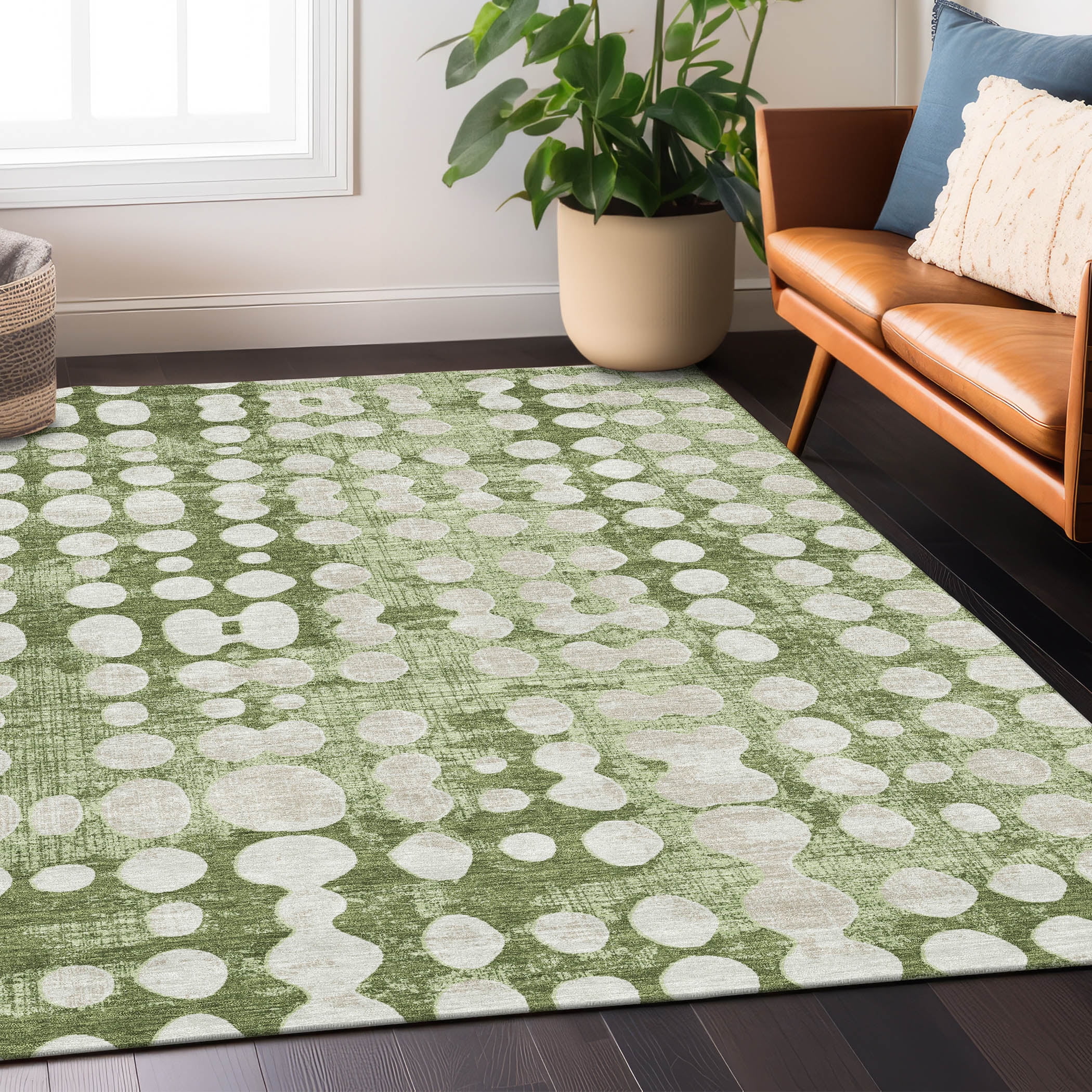 Addison Rugs Chantille Indoor/Outdoor Transitional Circles Aloe Washable Rectangle Rug, 5' x 7'6"