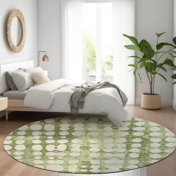 Addison Rugs Chantille Indoor/Outdoor Transitional Circles Aloe Washable Round Rug, 8' x 8'