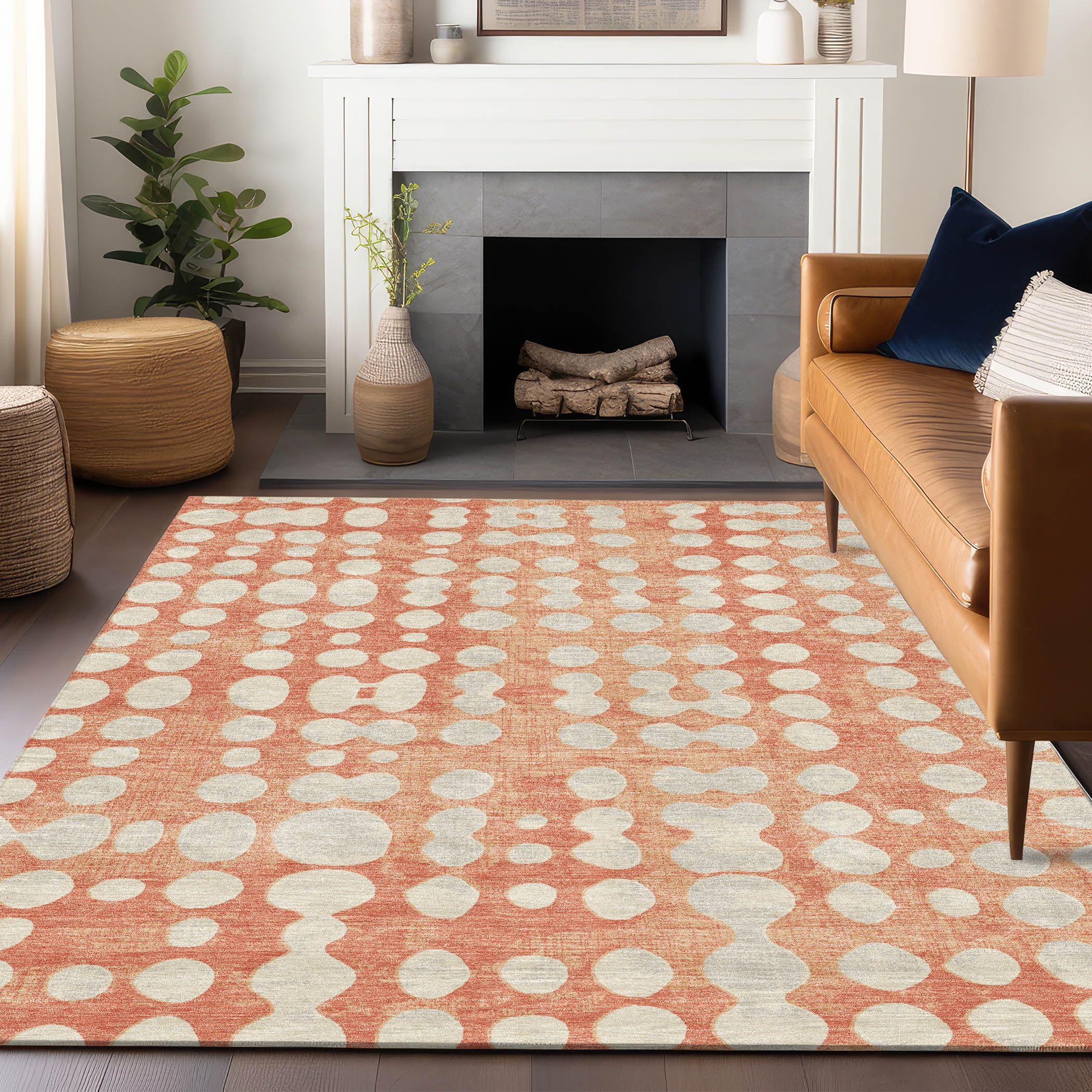 Addison Rugs Chantille Indoor/Outdoor Transitional Circles Coral Washable Rectangle Rug, 3' x 5'
