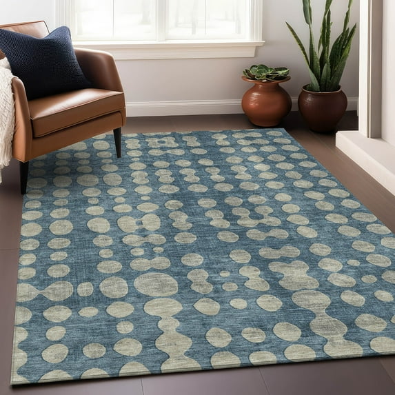 Addison Rugs Chantille Indoor/Outdoor Transitional Circles Denim Washable Rectangle Rug, 10' x 14'