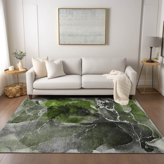 Addison Rugs Chantille Indoor/Outdoor Contemporary Watercolors Green Washable Rectangle Rug, 10' x 14'