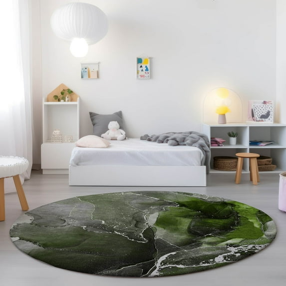 Addison Rugs Chantille Indoor/Outdoor Contemporary Watercolors Green Washable Round Rug, 8' x 8'