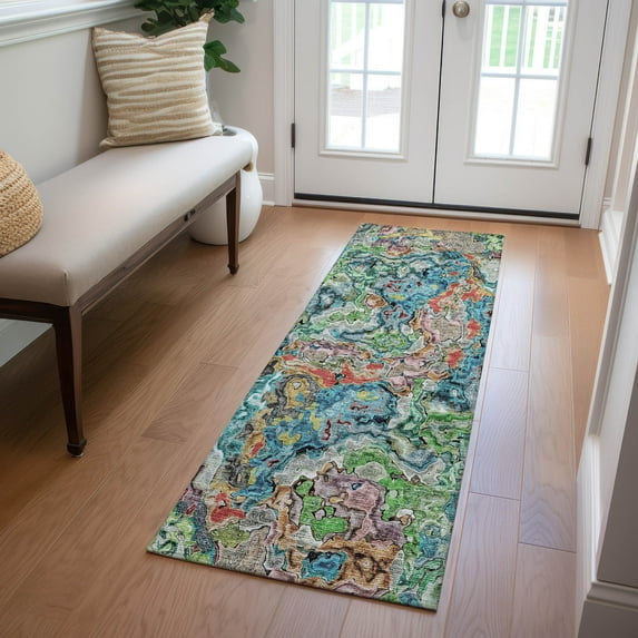 Addison Rugs Chantille Indoor/Outdoor Transitional Abstract Blue Washable Runner Rug, 2'3" x 7'6"