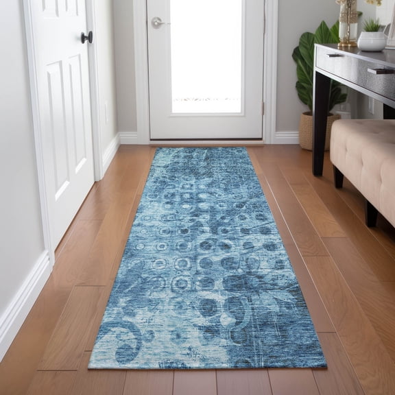 Addison Rugs Chantille Indoor/Outdoor Transitional Ikat Blue Washable Runner Rug, 2'3" x 7'6"