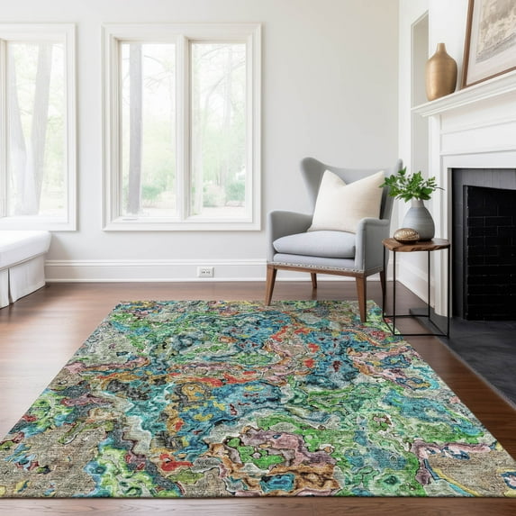 Addison Rugs Chantille Indoor/Outdoor Transitional Abstract Blue Washable Rectangle Rug, 2'6" x 3'10"