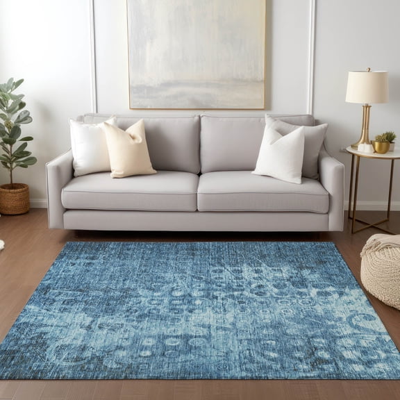 Addison Rugs Chantille Indoor/Outdoor Transitional Ikat Blue Washable Rectangle Rug, 5' x 7'6"