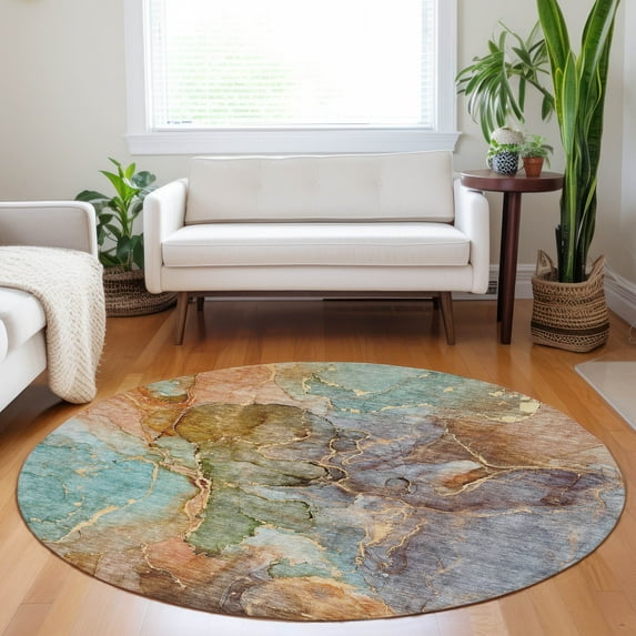 Addison Rugs Chantille Indoor/Outdoor Transitional Modern Coral Washable Round Rug, 8' x 8'