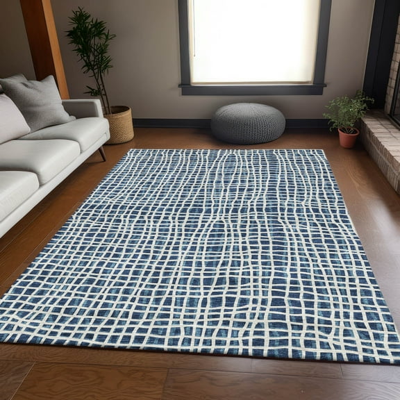 Addison Rugs Chantille Indoor/Outdoor Transitional Stripes Navy Washable Rectangle Rug, 8' x 10'
