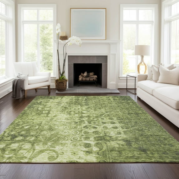 Addison Rugs Chantille Indoor/Outdoor Transitional Ikat Olive Washable Rectangle Rug, 3' x 5'