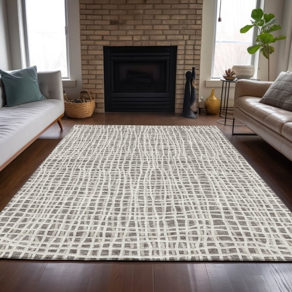 Addison Rugs Chantille Indoor/Outdoor Transitional Stripes Taupe Washable Rectangle Rug, 9' x 12'