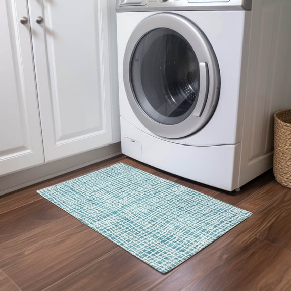 Addison Rugs Chantille Indoor/Outdoor Transitional Stripes Teal Washable Rectangle Rug, 1'8" x 2'6"