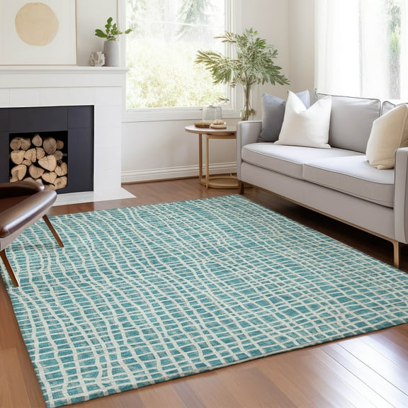 Addison Rugs Chantille Indoor/Outdoor Transitional Stripes Teal Washable Rectangle Rug, 10' x 14'