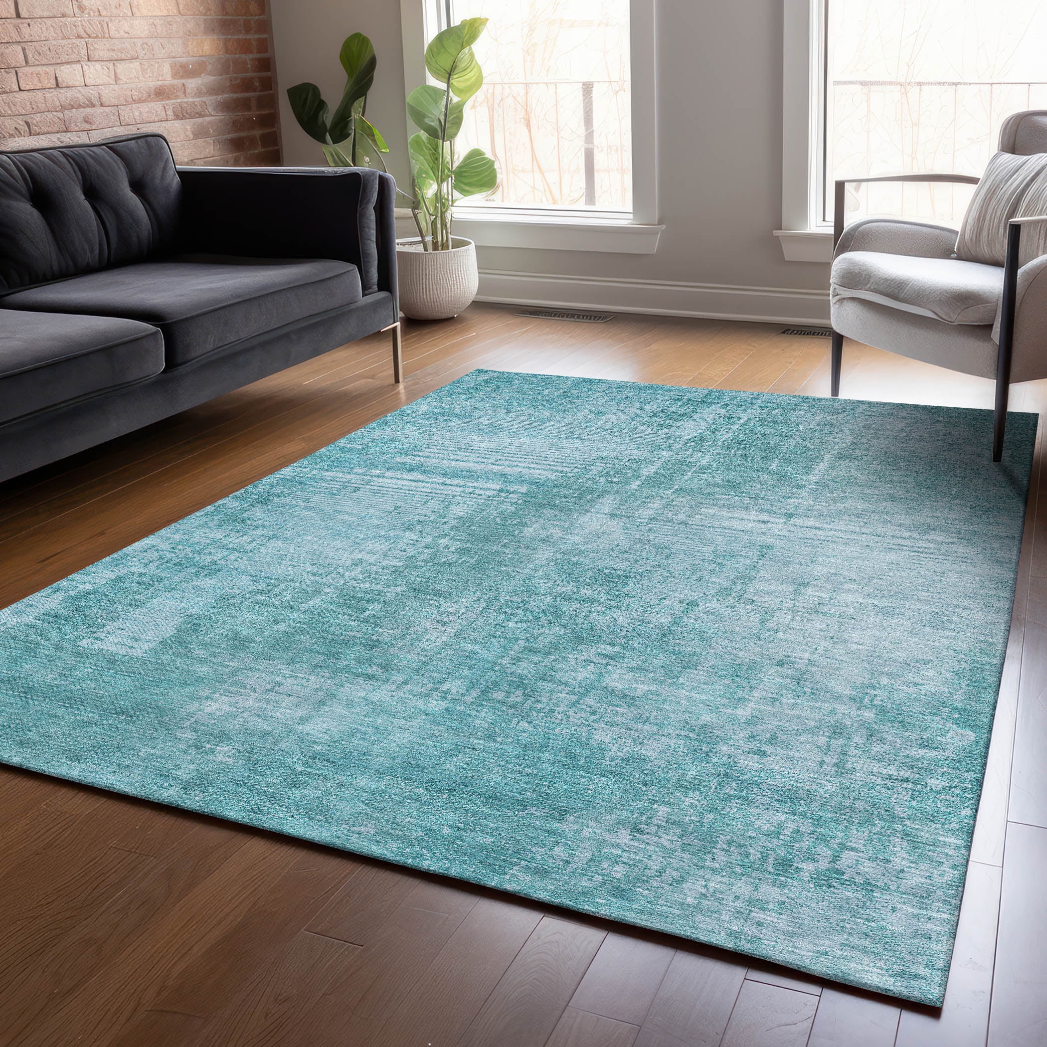 Addison Rugs Chantille Indoor/Outdoor Transitional Modern Aqua Washable Rectangle Rug, 5' x 7'6"