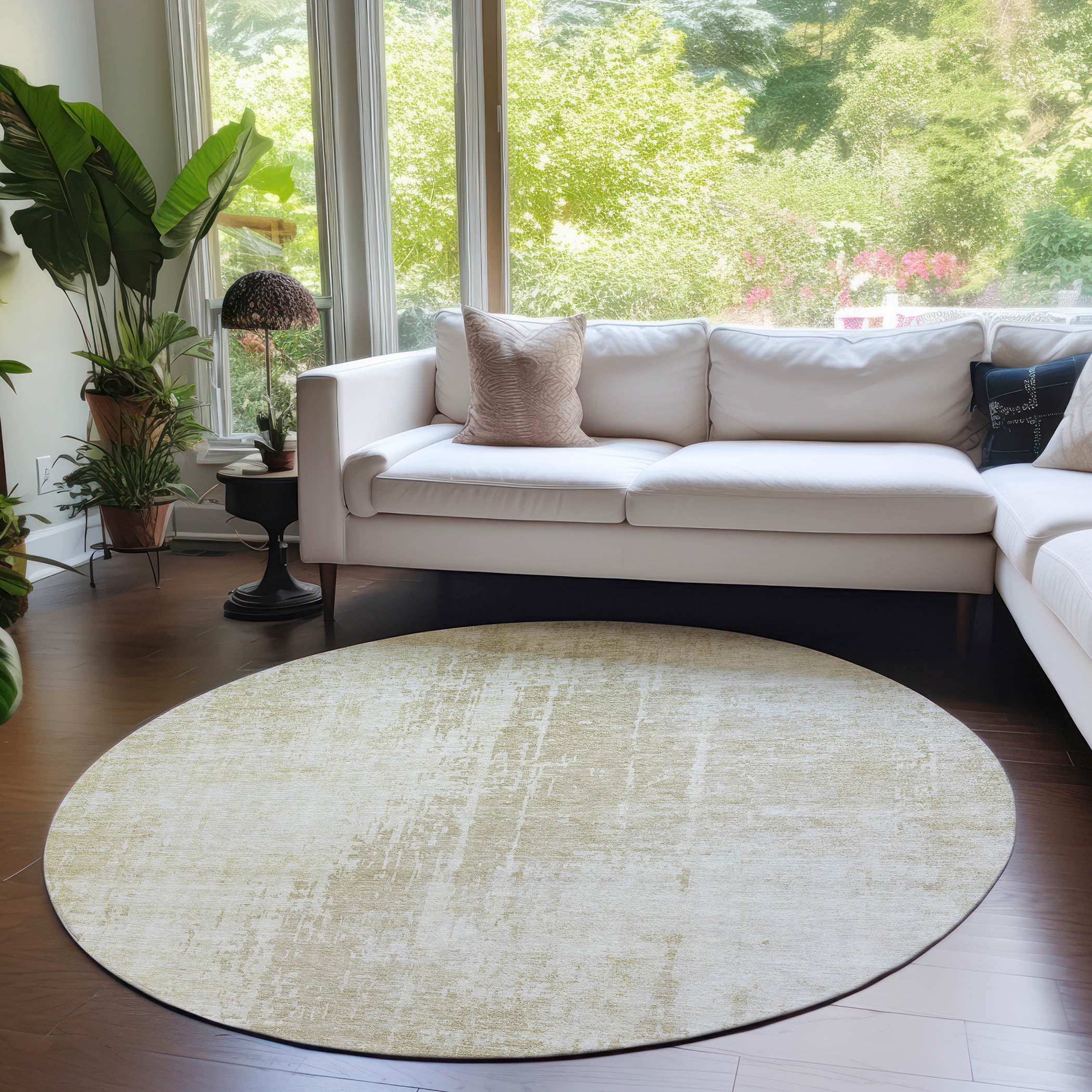 Addison Rugs Chantille Indoor/Outdoor Transitional Modern Beige Washable Round Rug, 8' x 8'