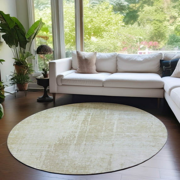 Addison Rugs Chantille Indoor/Outdoor Transitional Modern Beige Washable Round Rug, 8' x 8'