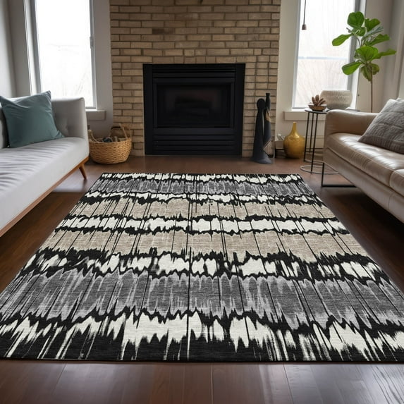 Addison Rugs Chantille Indoor/Outdoor Transitional Stripes Black Washable Rectangle Rug, 5' x 7'6"