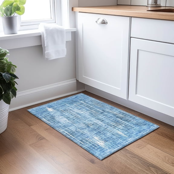 Addison Rugs Chantille Indoor/Outdoor Transitional Stripes Blue Washable Rectangle Rug, 1'8" x 2'6"