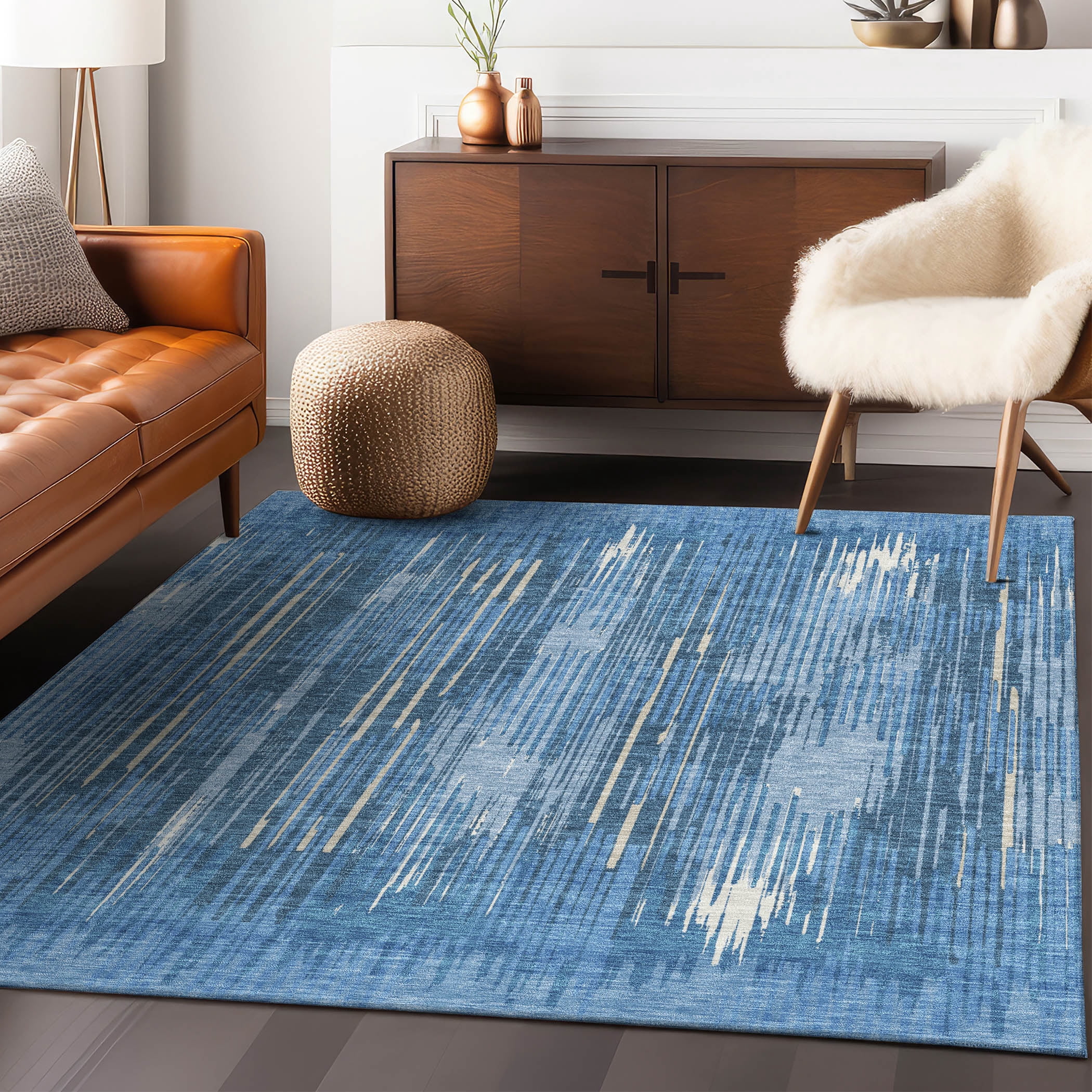 Addison Rugs Chantille Indoor/Outdoor Transitional Stripes Blue Washable Rectangle Rug, 8' x 10'