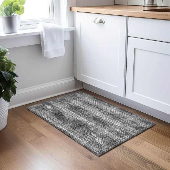 Addison Rugs Chantille Indoor/Outdoor Transitional Stripes Charcoal Washable Rectangle Rug, 1'8" x 2'6"