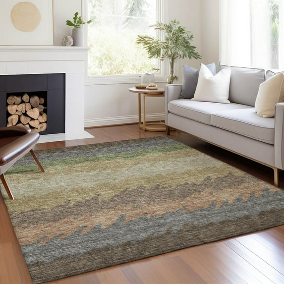 Addison Rugs Chantille Indoor/Outdoor Transitional Stripes Chocolate Washable Rectangle Rug, 5' x 7'6"