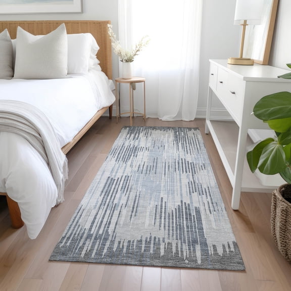 Addison Rugs Chantille Indoor/Outdoor Transitional Stripes Gray Washable Runner Rug, 2'3" x 7'6"