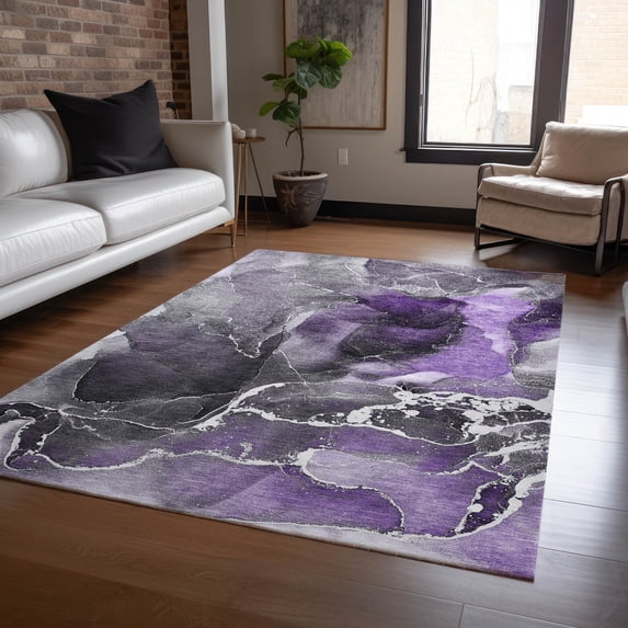 Addison Rugs Chantille Indoor/Outdoor Contemporary Watercolors Purple Washable Rectangle Rug, 10' x 14'