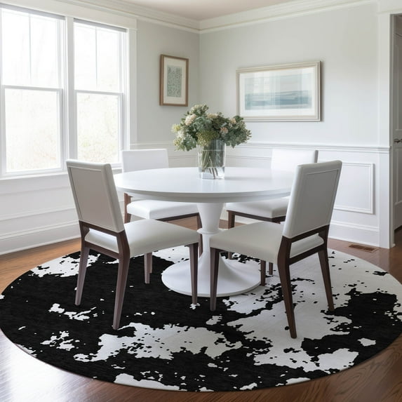 Addison Rugs Chantille Indoor/Outdoor Transitional Modern Black Washable Round Rug, 8' x 8'