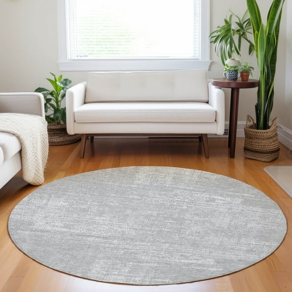 Addison Rugs Chantille Indoor/Outdoor Transitional Modern Silver Washable Round Rug, 8' x 8'