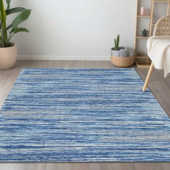 Addison Rugs Chantille Indoor/Outdoor Transitional Stripes Blue Washable Rectangle Rug, 3' x 5'
