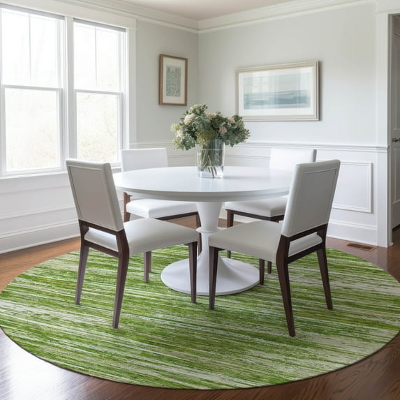Addison Rugs Chantille Indoor/Outdoor Transitional Stripes Green Washable Round Rug, 8' x 8'