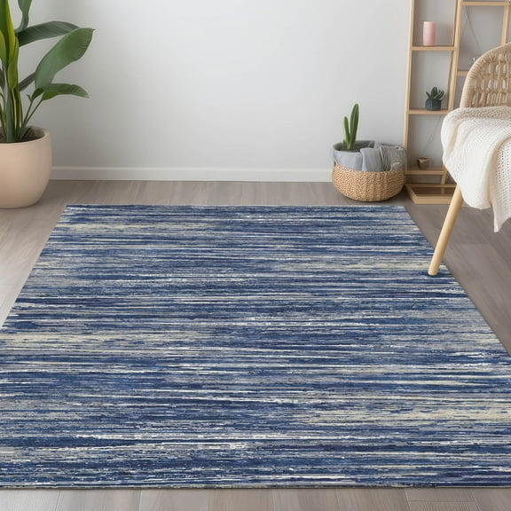 Addison Rugs Chantille Indoor/Outdoor Transitional Stripes Navy Washable Rectangle Rug, 5' x 7'6"