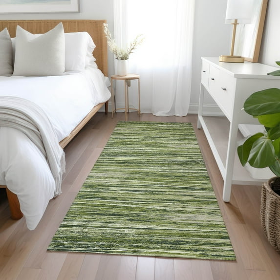 Addison Rugs Chantille Indoor/Outdoor Transitional Stripes Olive Washable Runner Rug, 2'3" x 7'6"