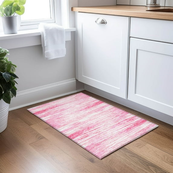 Addison Rugs Chantille Indoor/Outdoor Transitional Stripes Pink Washable Rectangle Rug, 1'8" x 2'6"