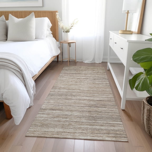 Addison Rugs Chantille Indoor/Outdoor Transitional Stripes Taupe Washable Runner Rug, 2'3" x 7'6"
