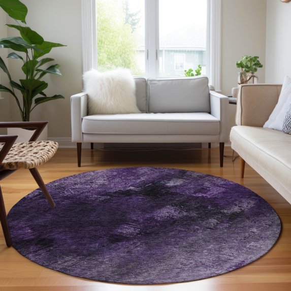 Addison Rugs Chantille Indoor/Outdoor Transitional Modern Purple Washable Round Rug, 8' x 8'