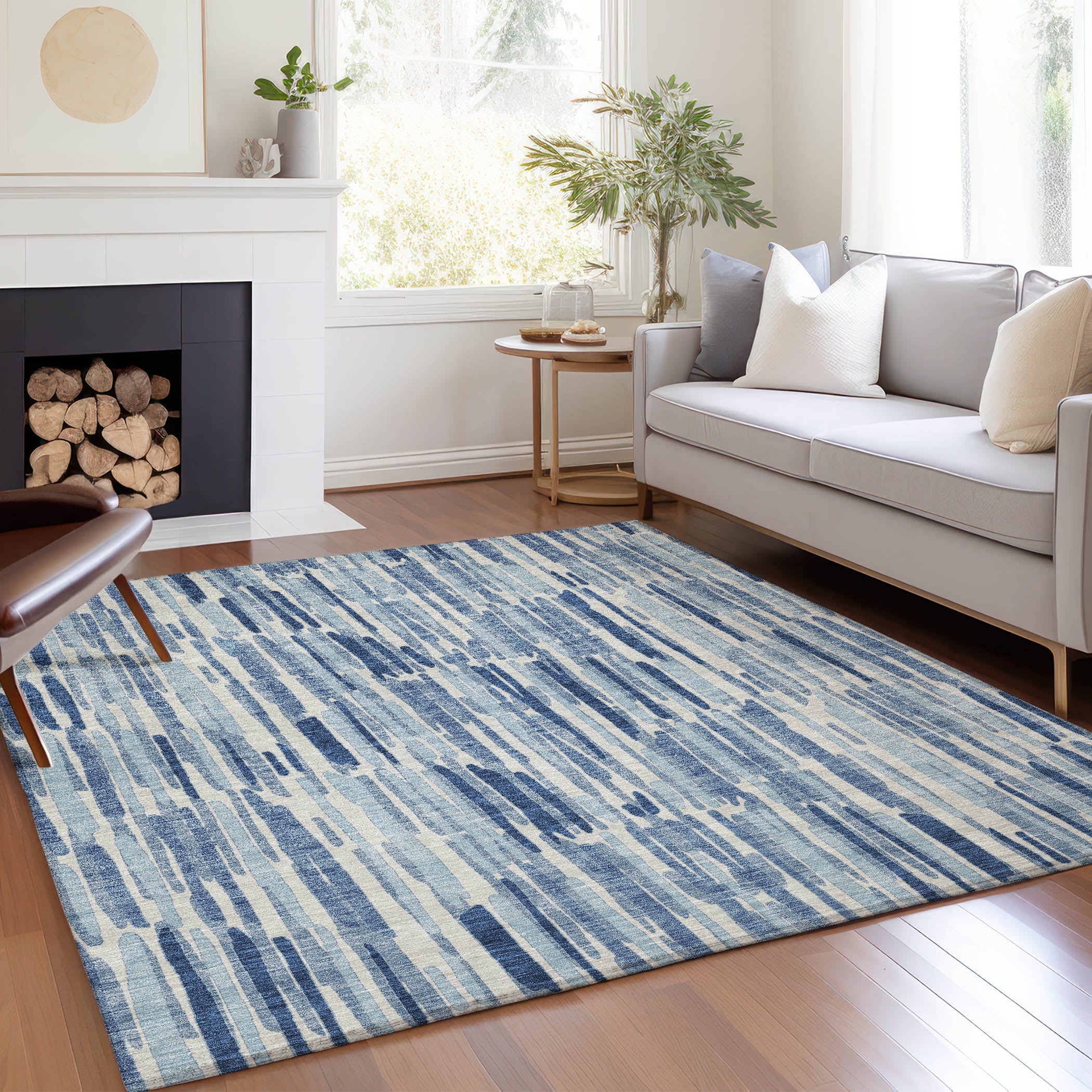 Addison Rugs Chantille Indoor/Outdoor Transitional Lines Blue Washable Rectangle Rug, 2'6" x 3'10"
