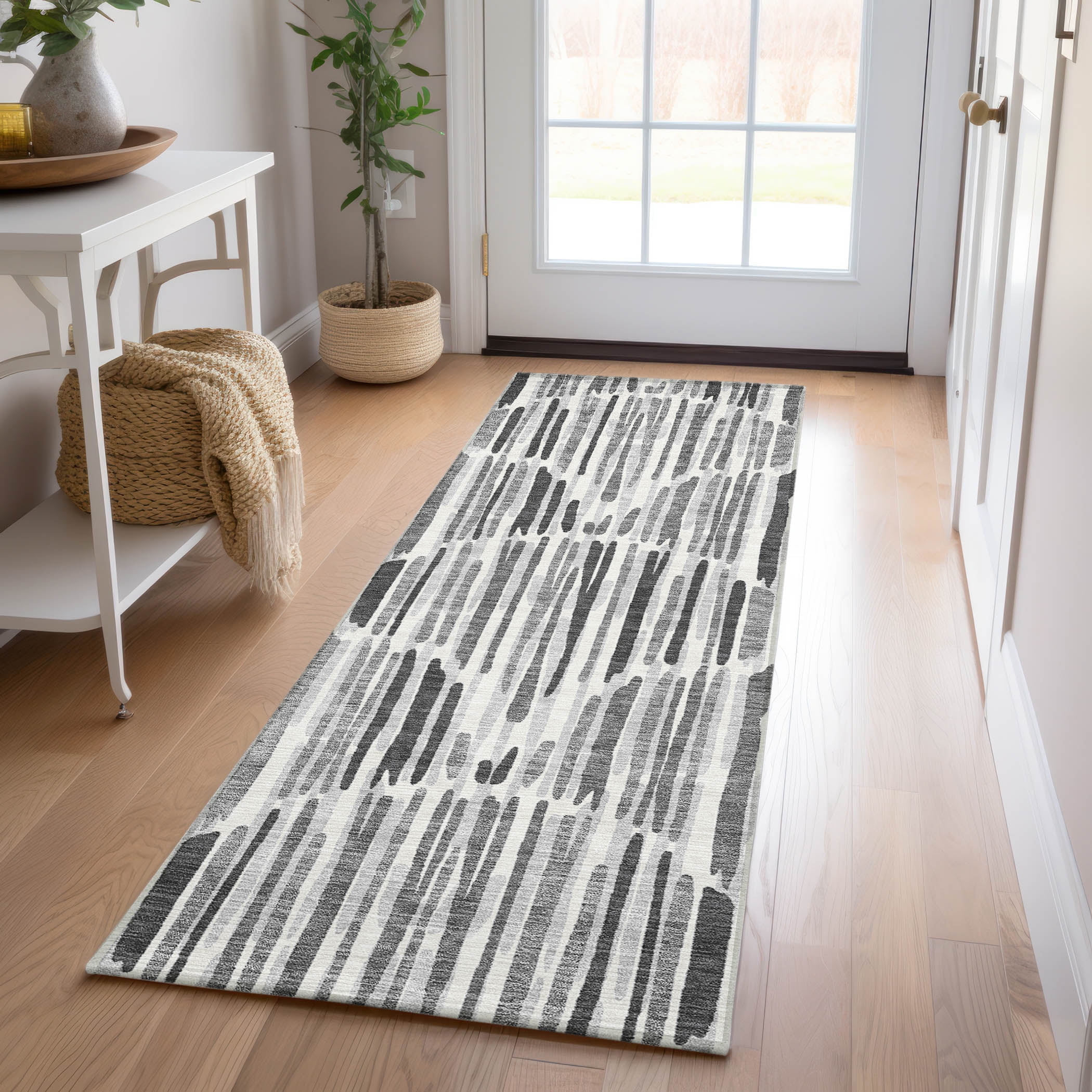 Addison Rugs Chantille Indoor/Outdoor Transitional Lines Gray Washable Runner Rug, 2'3" x 7'6"
