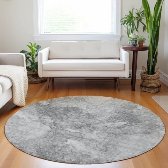 Addison Rugs Chantille Indoor/Outdoor Transitional Modern Gray Washable Round Rug, 8' x 8'