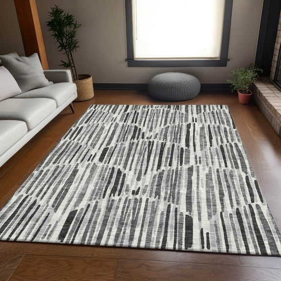 Addison Rugs Chantille Indoor/Outdoor Transitional Lines Gray Washable Rectangle Rug, 9' x 12'