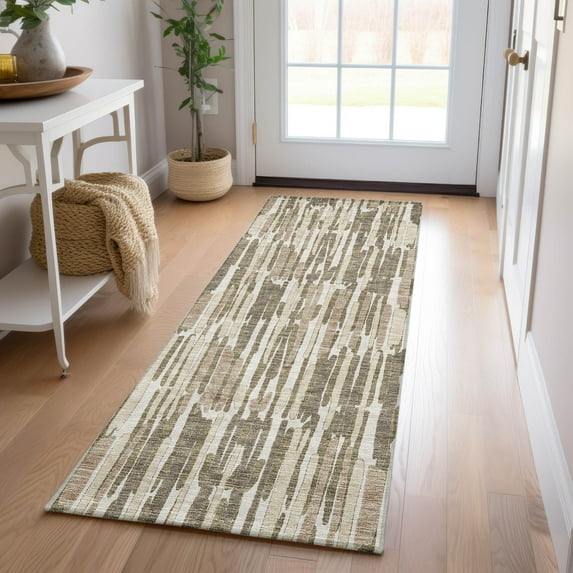 Addison Rugs Chantille Indoor/Outdoor Transitional Lines Mocha Washable Runner Rug, 2'3" x 7'6"