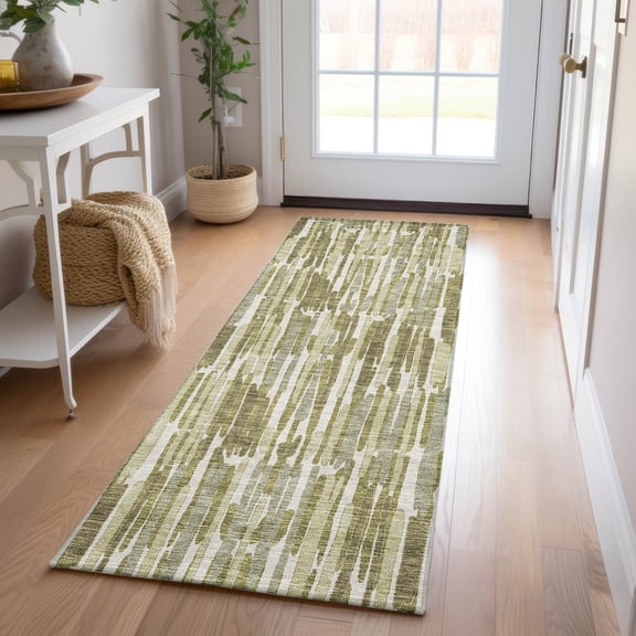 Addison Rugs Chantille Indoor/Outdoor Transitional Lines Olive Washable Runner Rug, 2'3" x 7'6"