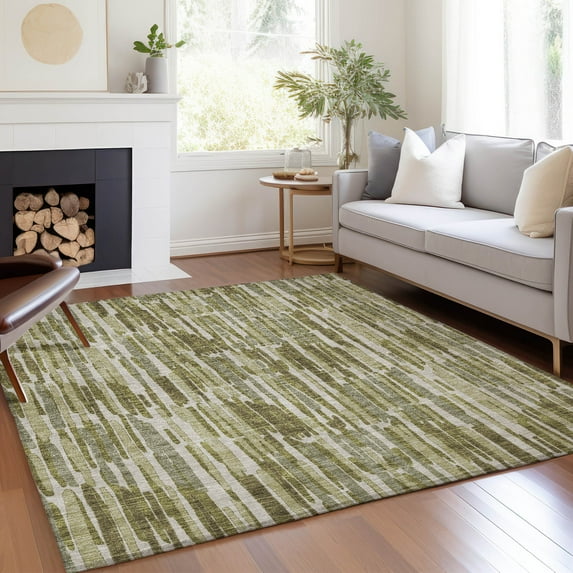 Addison Rugs Chantille Indoor/Outdoor Transitional Lines Olive Washable Rectangle Rug, 9' x 12'