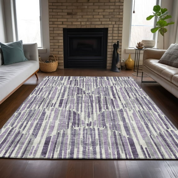 Addison Rugs Chantille Indoor/Outdoor Transitional Lines Purple Washable Rectangle Rug, 5' x 7'6"
