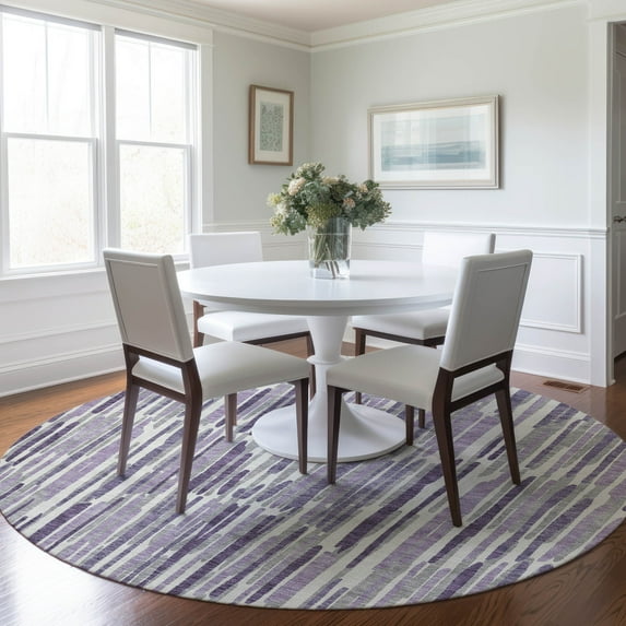 Addison Rugs Chantille Indoor/Outdoor Transitional Lines Purple Washable Round Rug, 8' x 8'